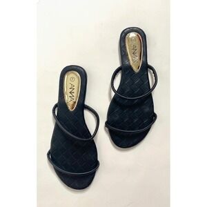 ANNA Easy Peasy Slides-Womens Black Quilted Strappy Flat Slide Sandals Size 8